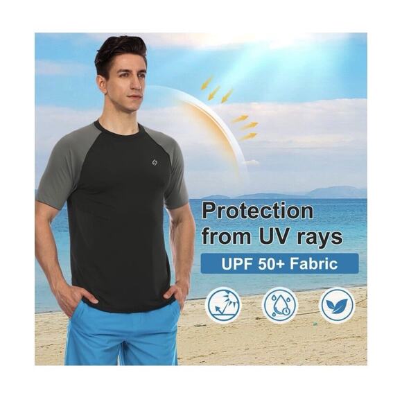 Men's UPF 50+ Quick-Dry Swim Shirt Rash Guard with Sun Protection XXL - Picture 4 of 7